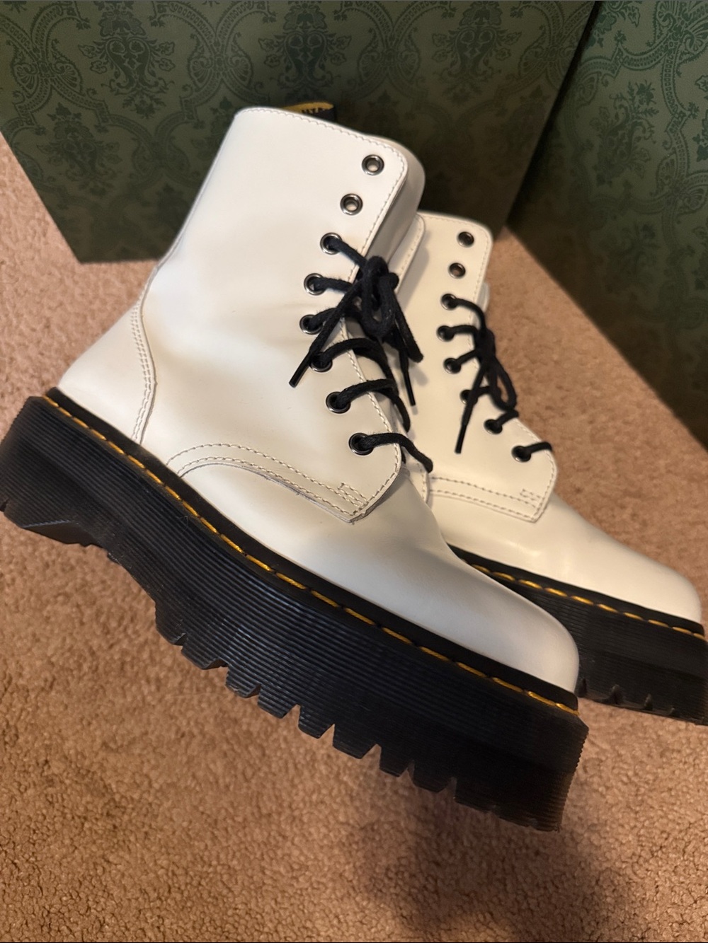 Dr. Martens White Platform Lace-Up Boots with Black Laces